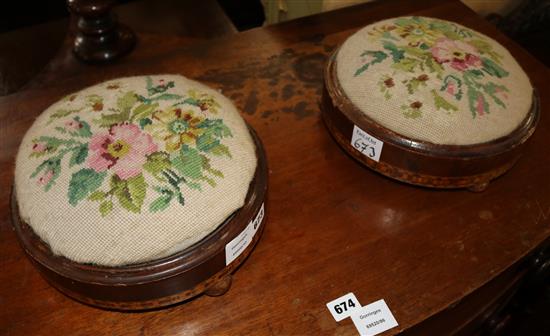 Pair Victorian inlaid walnut footstools